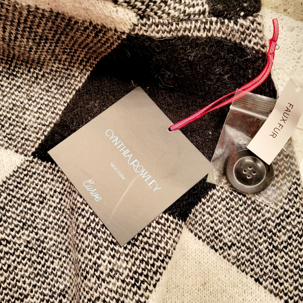 Cynthia Rowley Elegant Black and White Checkered Women's Coat Size 2X - Picture 4 of 9